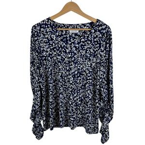 Calvin Klein Floral Blouse Size‎ XL Long Sleeve Stretch Comfort Office Career